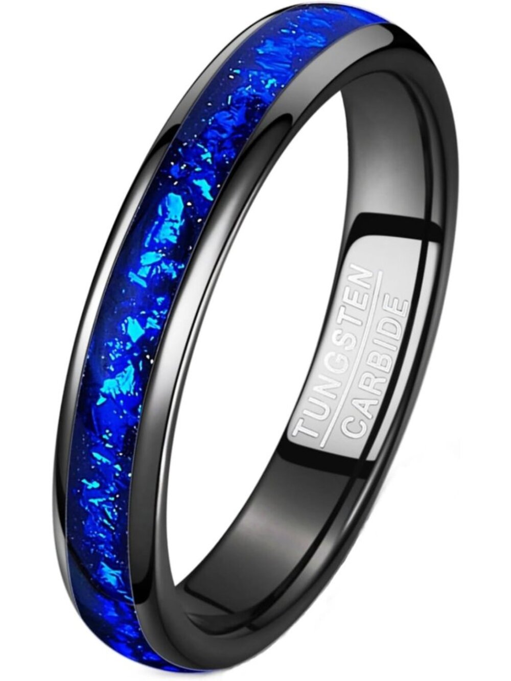 Stylish Women's Tungsten Wedding Band with Blue Foil Inlay - Durable & Elegant